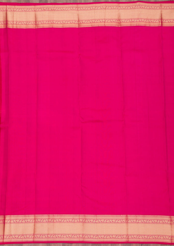 Rani Pink Zariwork Pure Silk Saree-Koskii