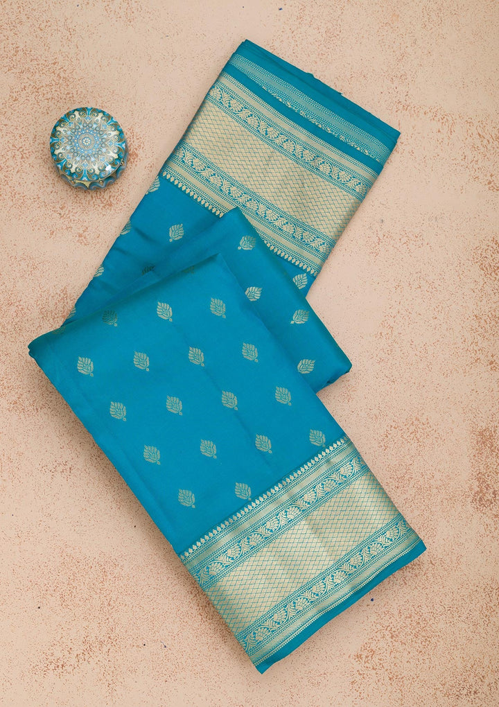 Sky Blue Zariwork Pure Silk Saree-Koskii