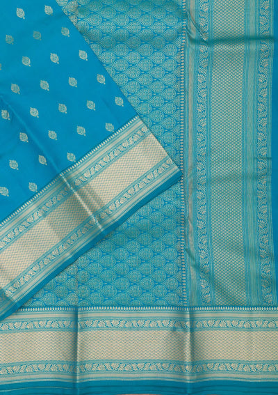 Sky Blue Zariwork Pure Silk Saree-Koskii