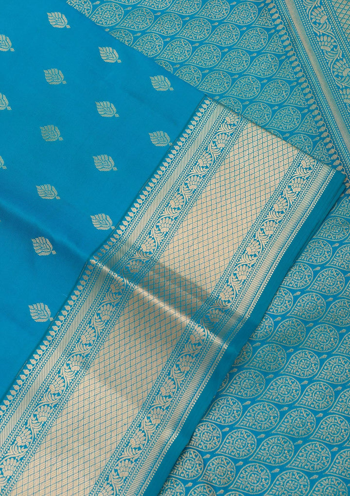 Sky Blue Zariwork Pure Silk Saree-Koskii