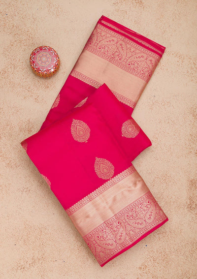 Rani Pink Zariwork Pure Silk Saree-Koskii