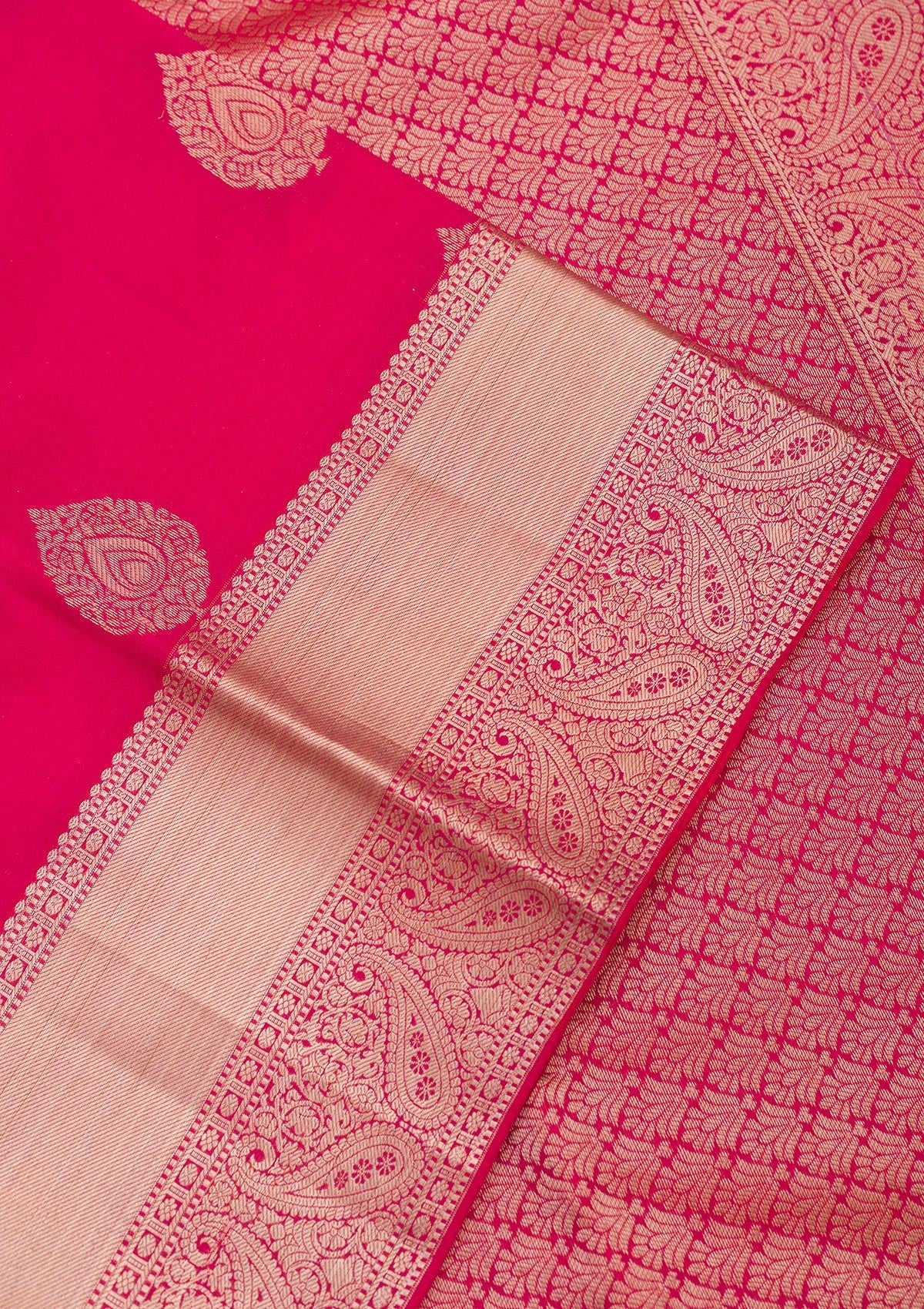 Rani Pink Zariwork Pure Silk Saree-Koskii