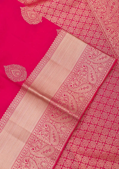 Rani Pink Zariwork Pure Silk Saree-Koskii