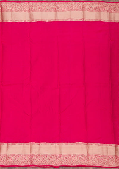Rani Pink Zariwork Pure Silk Saree-Koskii