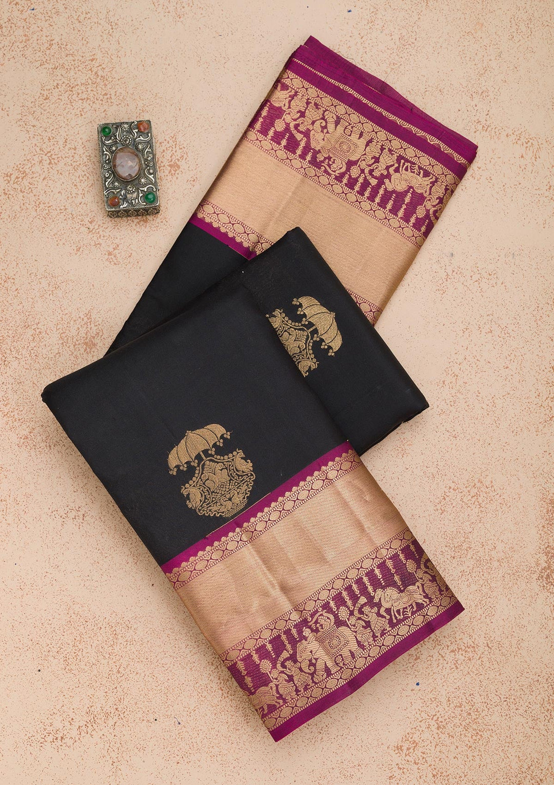 Black Zariwork Pure Silk Saree-Koskii