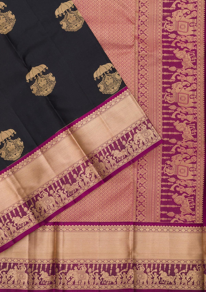 Black Zariwork Pure Silk Saree-Koskii
