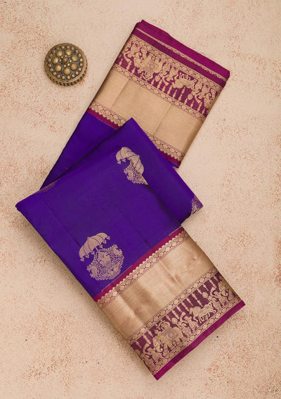 Royal Blue Zariwork Pure Silk Saree-Koskii