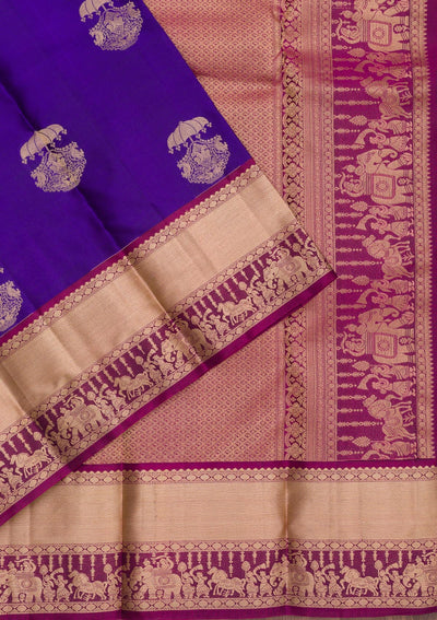 Royal Blue Zariwork Pure Silk Saree-Koskii