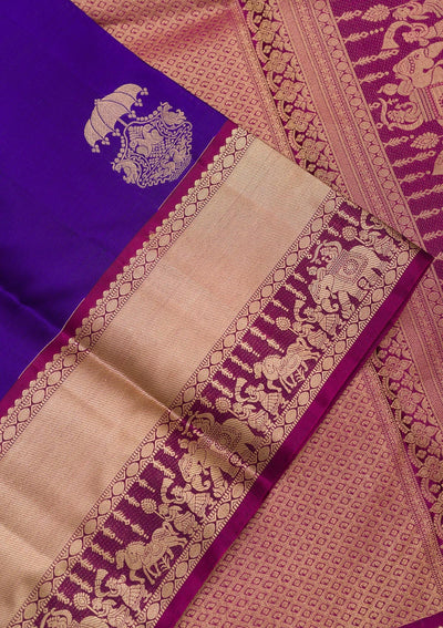 Royal Blue Zariwork Pure Silk Saree-Koskii