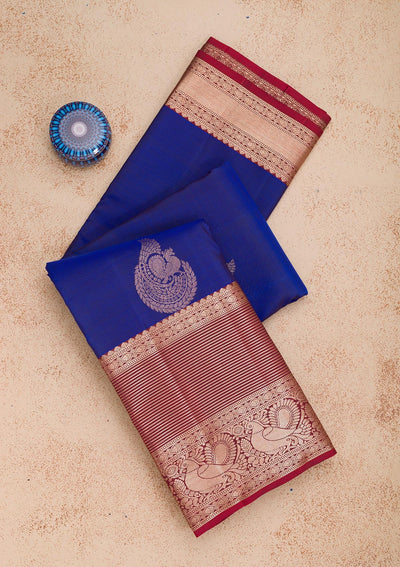 Royal Blue Zariwork Pure Silk Saree-Koskii