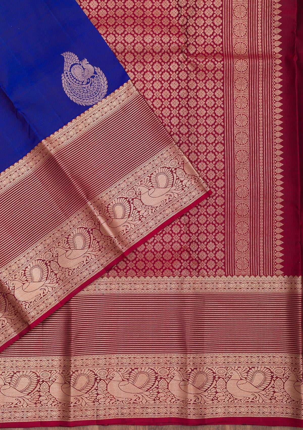Royal Blue Zariwork Pure Silk Saree-Koskii