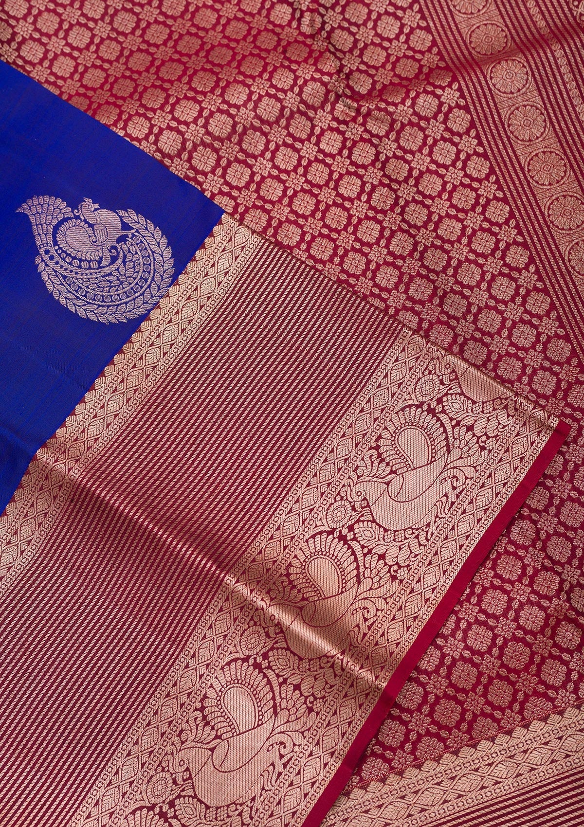 Royal Blue Zariwork Pure Silk Saree-Koskii