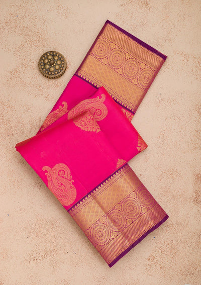 Rani Pink Zariwork Pure Silk Saree-Koskii