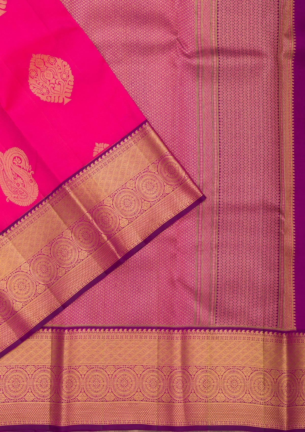 Rani Pink Zariwork Pure Silk Saree-Koskii