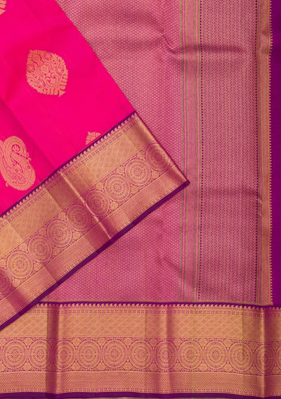 Rani Pink Zariwork Pure Silk Saree-Koskii