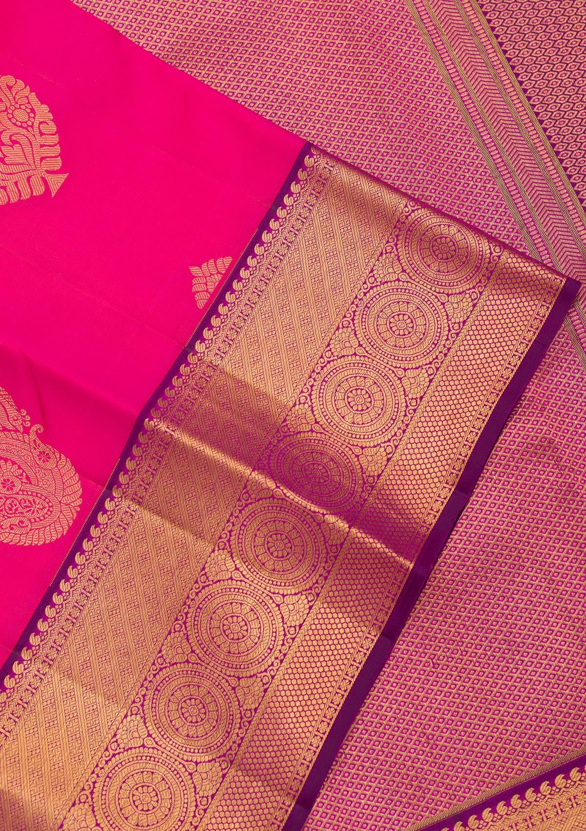 Rani Pink Zariwork Pure Silk Saree-Koskii