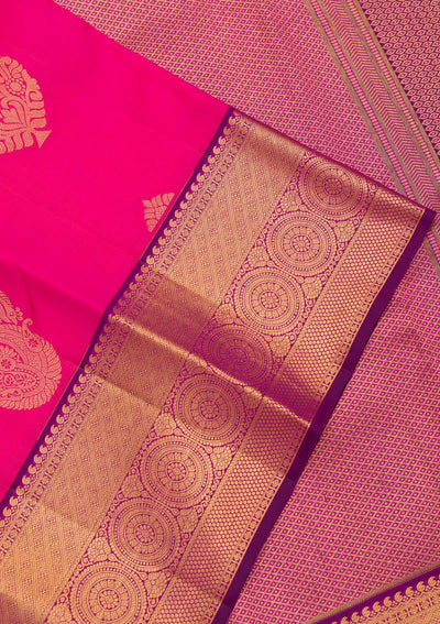 Rani Pink Zariwork Pure Silk Saree-Koskii