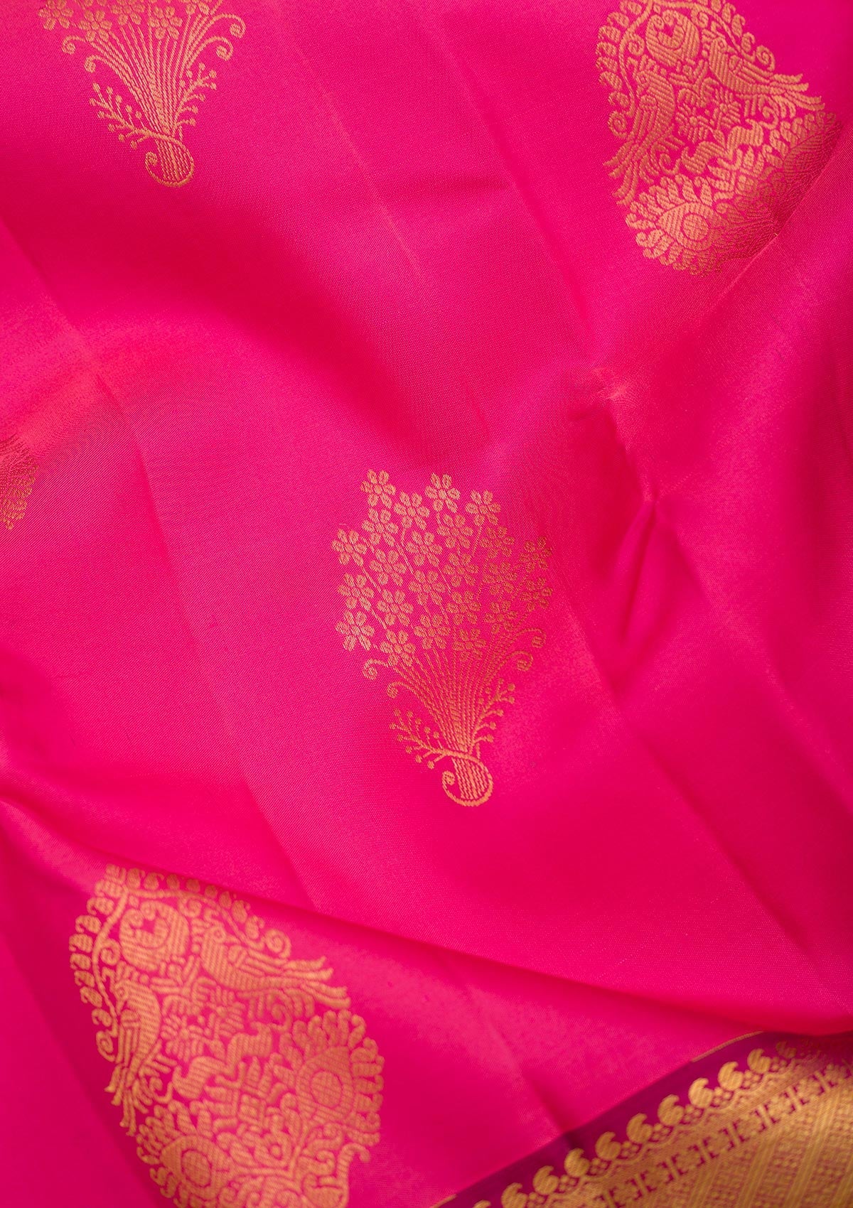 Rani Pink Zariwork Pure Silk Saree-Koskii