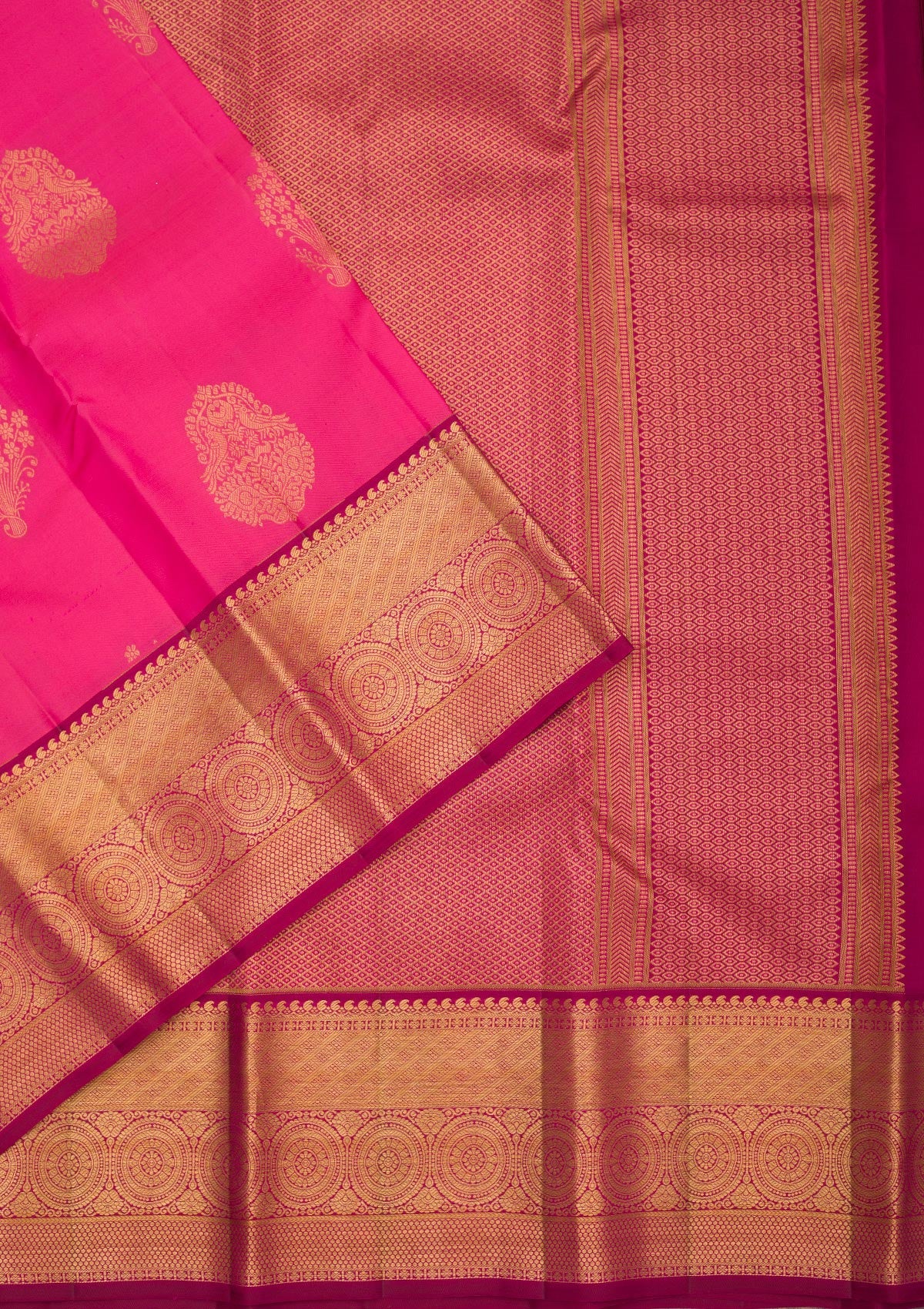 Rani Pink Zariwork Pure Silk Saree-Koskii
