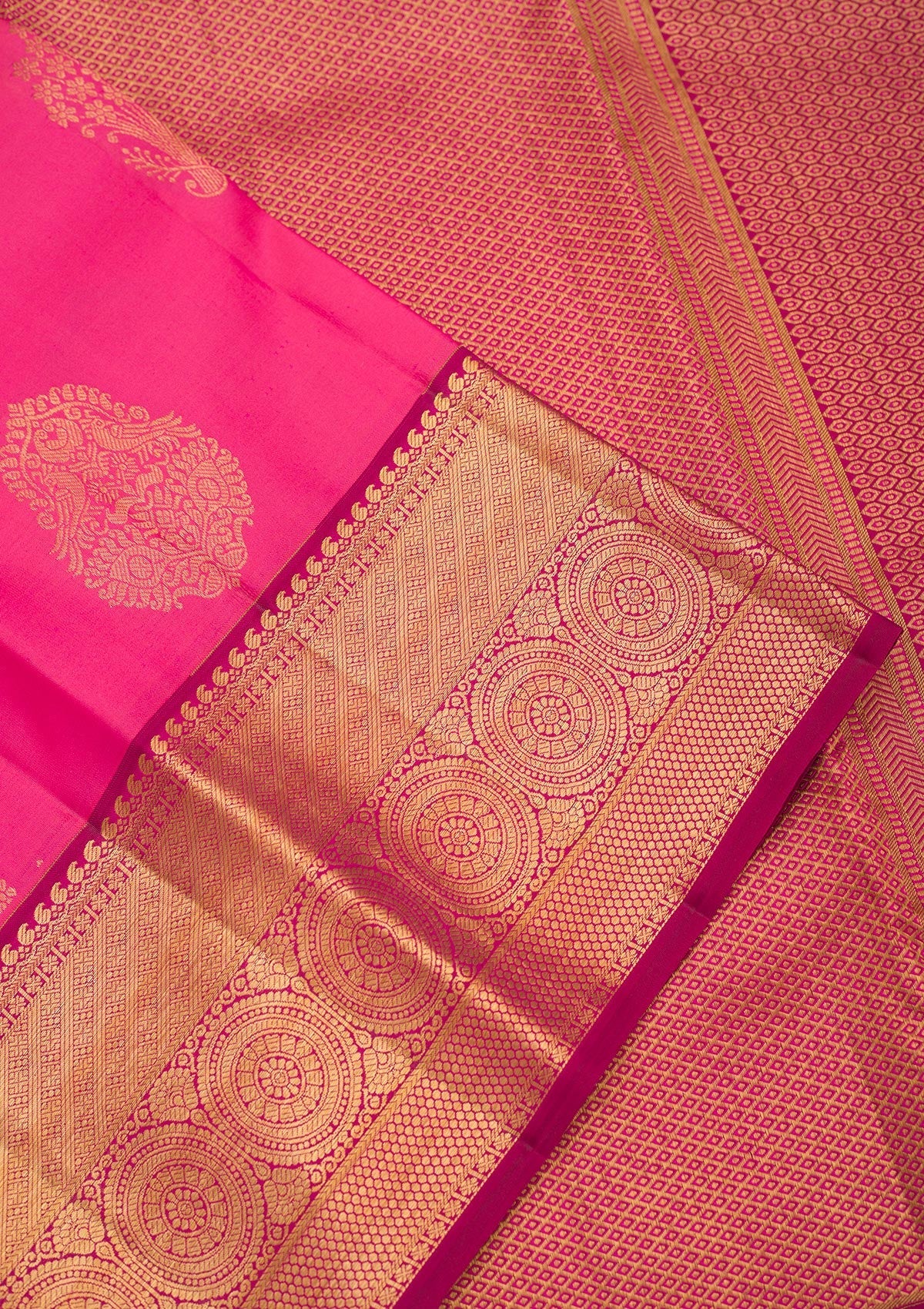 Rani Pink Zariwork Pure Silk Saree-Koskii