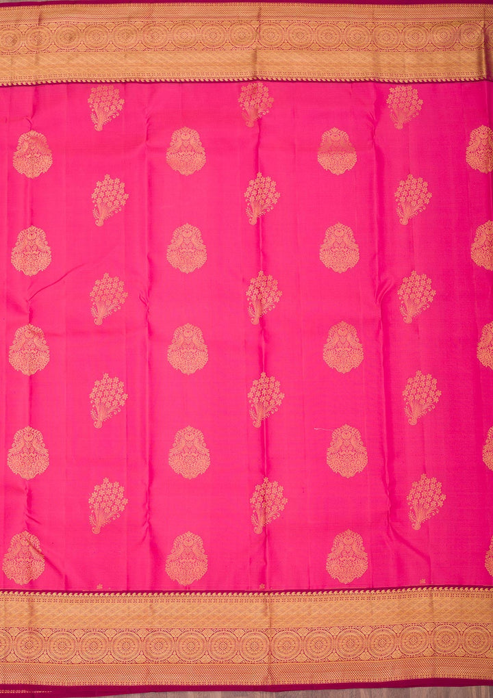 Rani Pink Zariwork Pure Silk Saree-Koskii