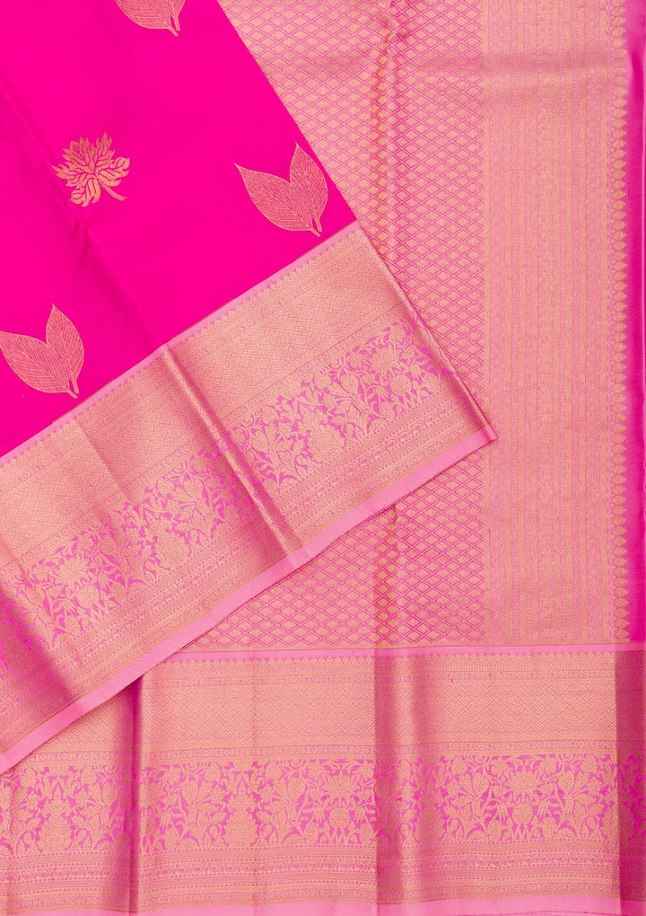 Rani Pink Zariwork Pure Silk Saree-Koskii