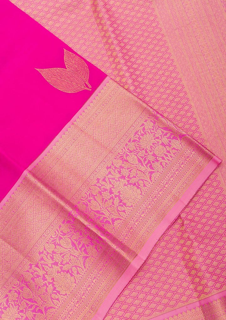 Rani Pink Zariwork Pure Silk Saree-Koskii