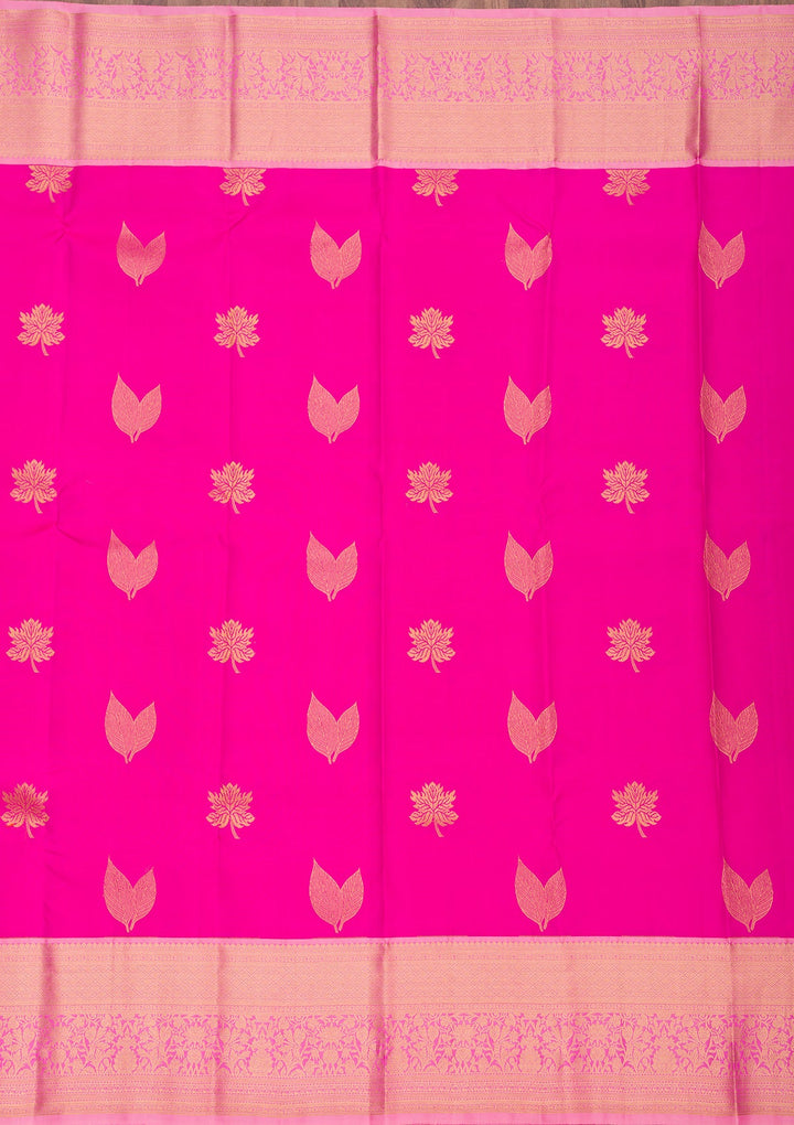 Rani Pink Zariwork Pure Silk Saree-Koskii