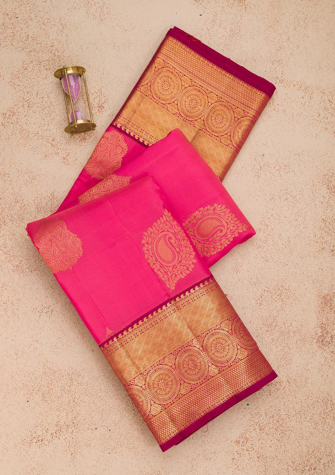 Rani Pink Zariwork Pure Silk Saree-Koskii