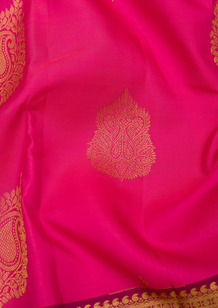Rani Pink Zariwork Pure Silk Saree-Koskii