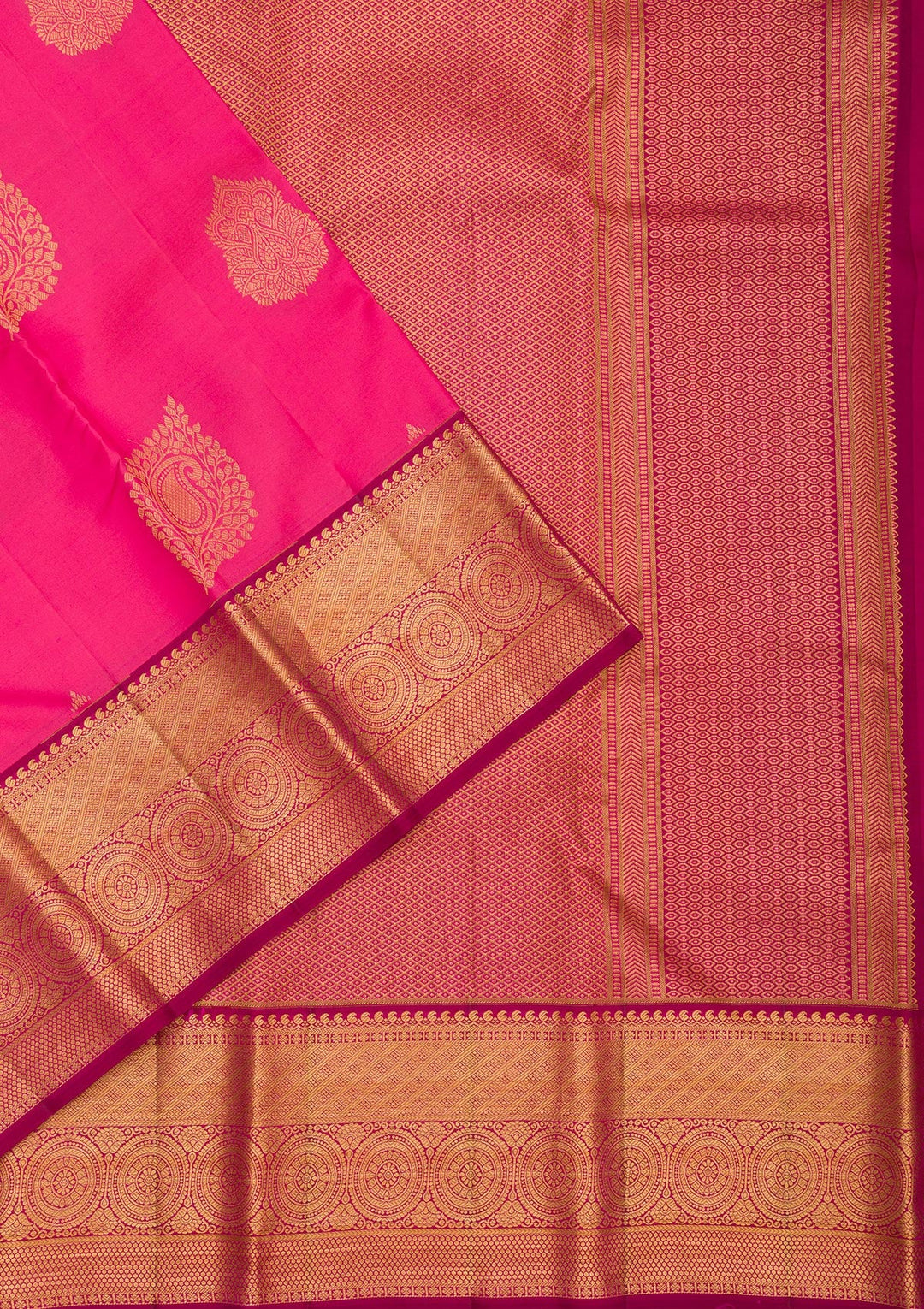 Rani Pink Zariwork Pure Silk Saree-Koskii
