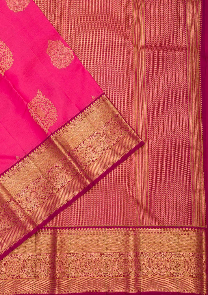 Rani Pink Zariwork Pure Silk Saree-Koskii