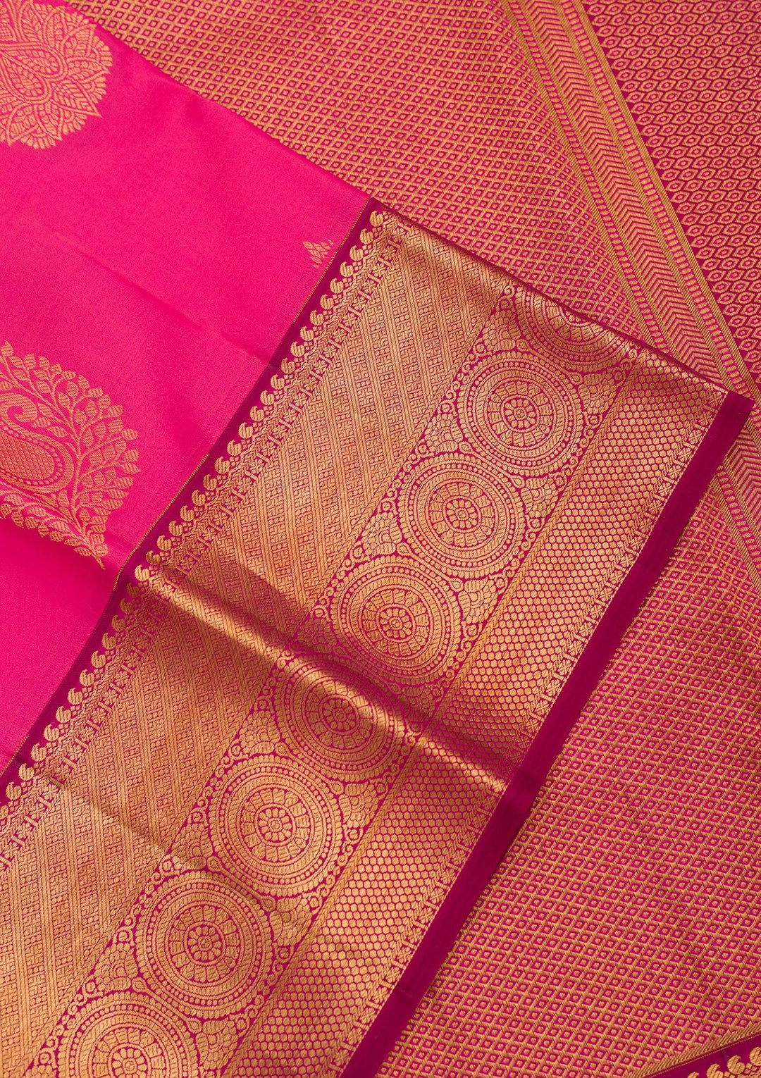 Rani Pink Zariwork Pure Silk Saree-Koskii