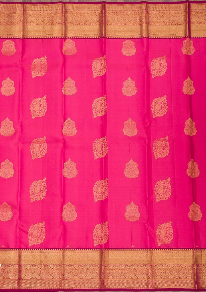 Rani Pink Zariwork Pure Silk Saree-Koskii