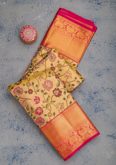 Gold Zariwork Pure Silk Saree-Koskii