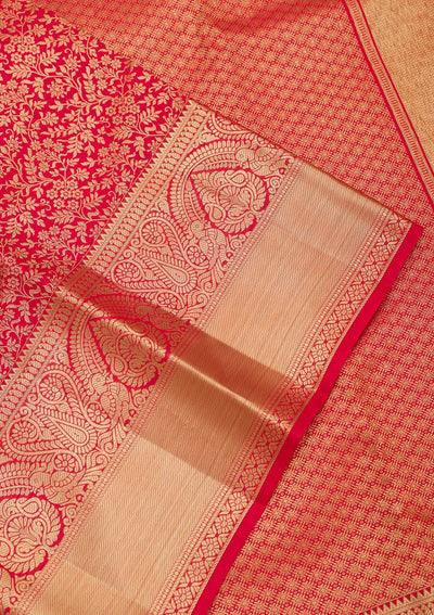 Red Zariwork Pure Silk Saree-Koskii