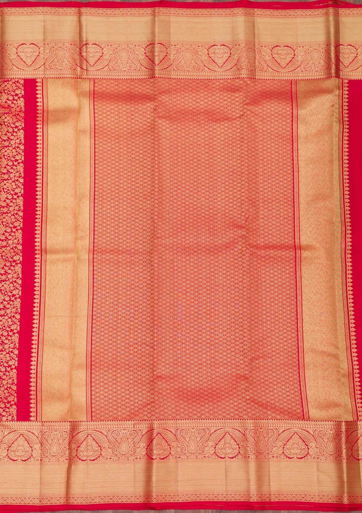 Red Zariwork Pure Silk Saree-Koskii