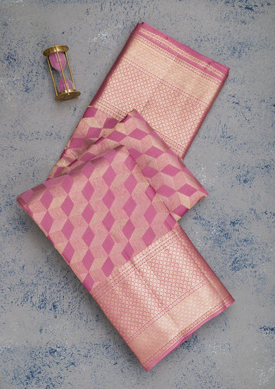 Onion Pink Zariwork Pure Silk Saree-Koskii