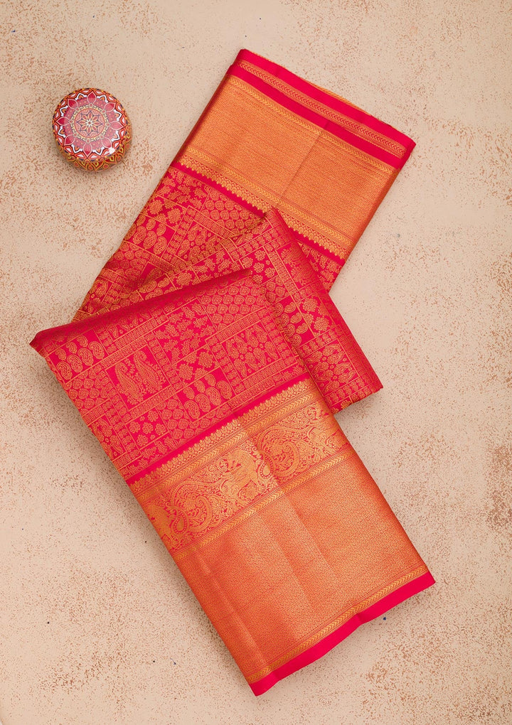 Red Zariwork Pure Silk Saree-Koskii