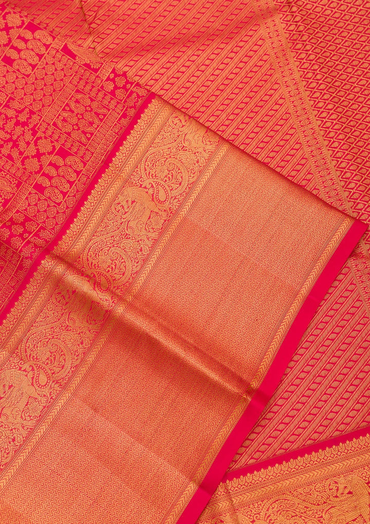 Red Zariwork Pure Silk Saree-Koskii