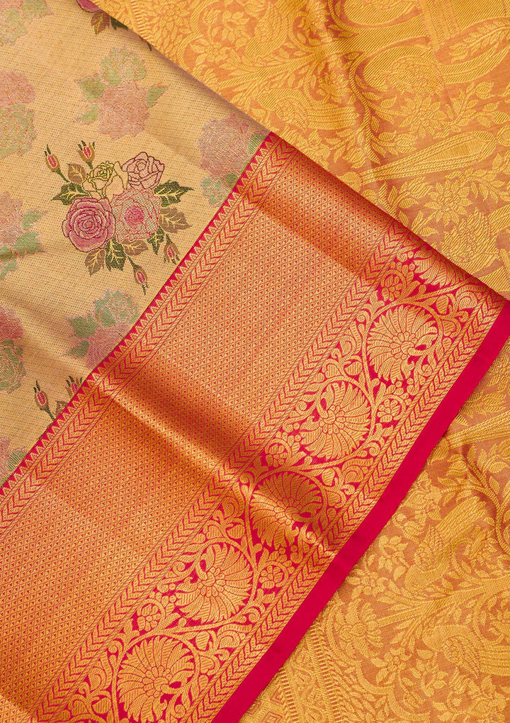 Gold Zariwork Pure Silk Saree-Koskii