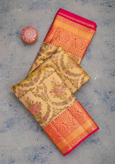 Gold Zariwork Pure Silk Saree-Koskii