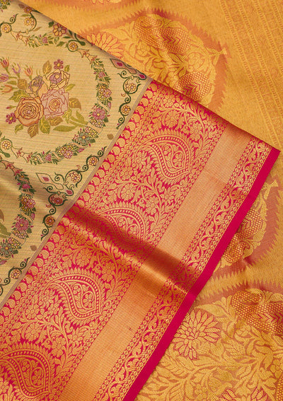 Gold Zariwork Pure Silk Saree-Koskii