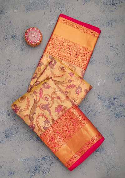 Gold Zariwork Pure Silk Saree-Koskii