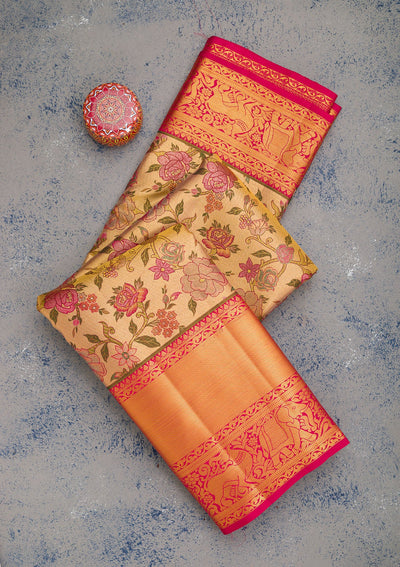Gold Zariwork Pure Silk Saree-Koskii