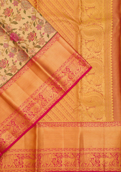 Gold Zariwork Pure Silk Saree-Koskii