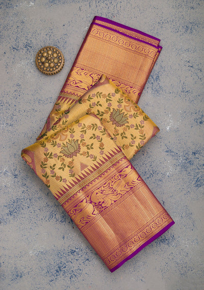 Gold Zariwork Pure Silk Saree-Koskii