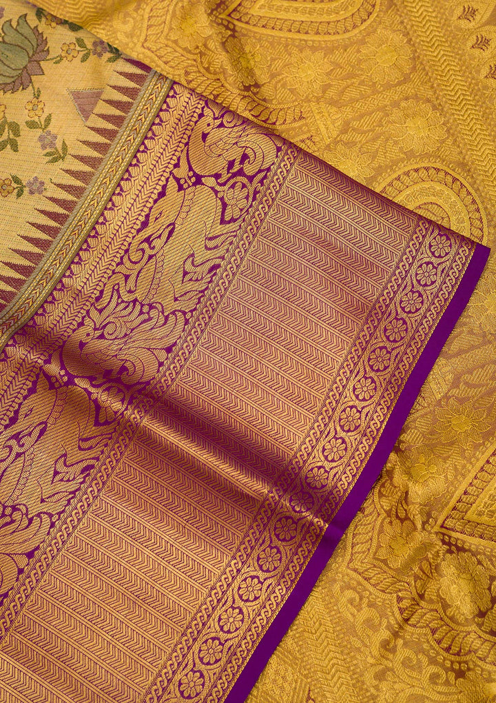 Gold Zariwork Pure Silk Saree-Koskii