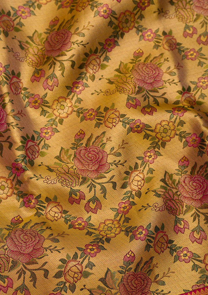 Gold Zariwork Pure Silk Saree-Koskii