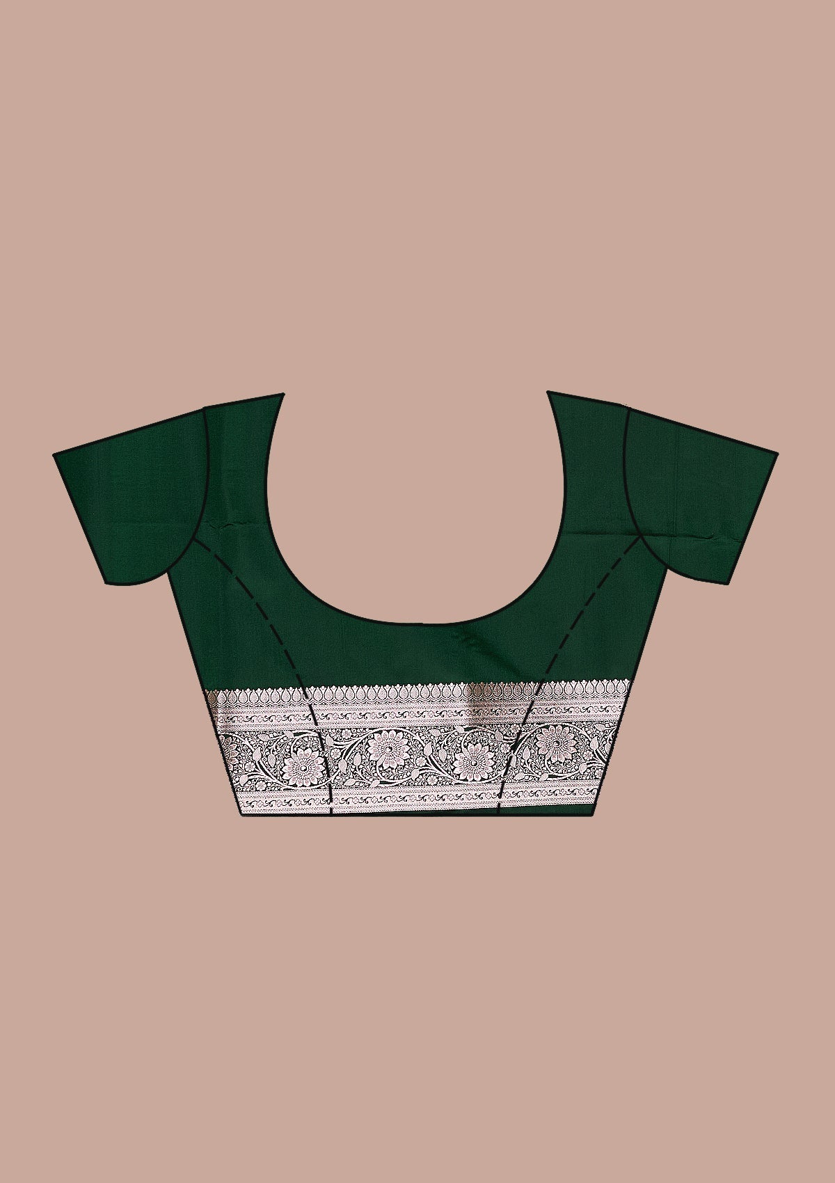 Bottle Green Zariwork (Silver) Banarasi Silk Saree-koskii